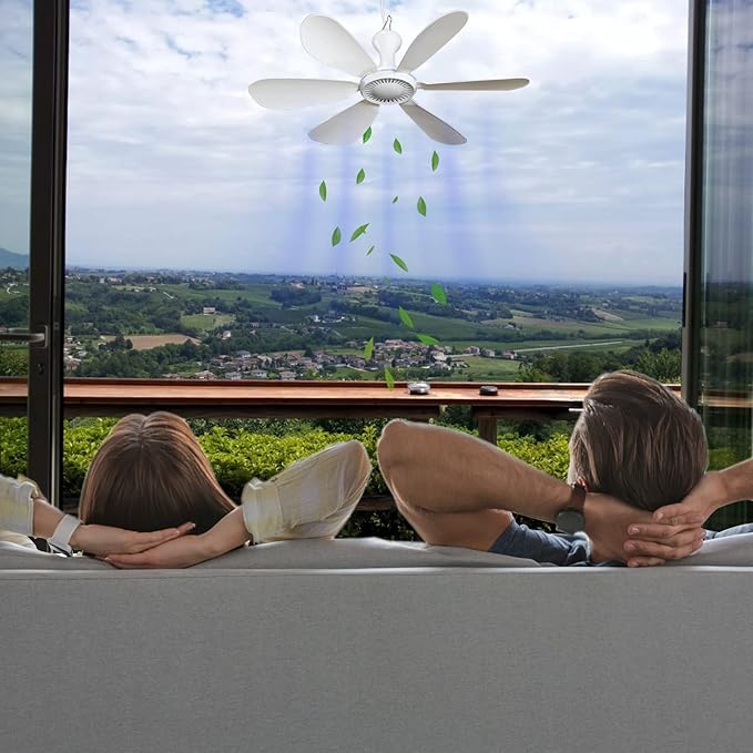 Silent USB Powered Ceiling Fan with Remote Control Timing 4 Speed, Quiet Small DC Plug in Ceiling Fan Hanging Fan for Camping Bed RV Tent Canopy Room