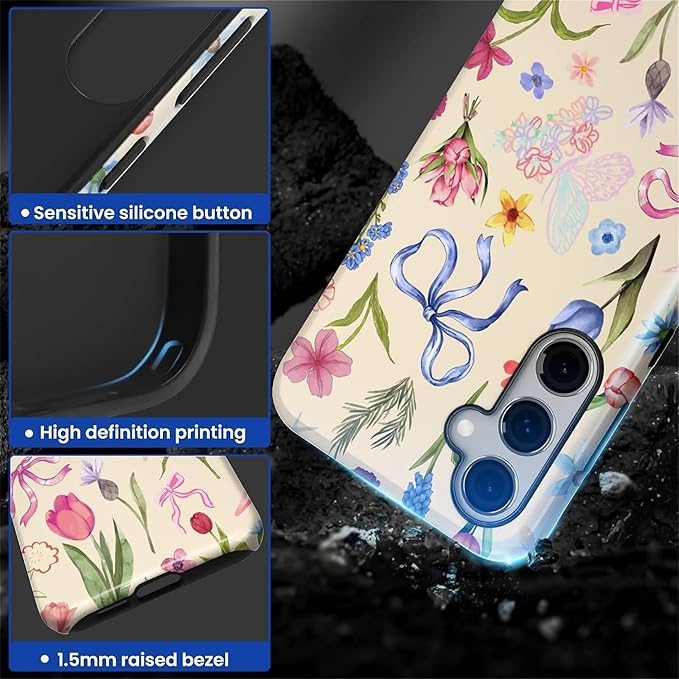 for Samsung Galaxy S25 Plus Case,HL2 Aesthetic Flower Preppy Collage Hybrid 2 Layer Hard Shell Silicone Protective Pattern Design Case