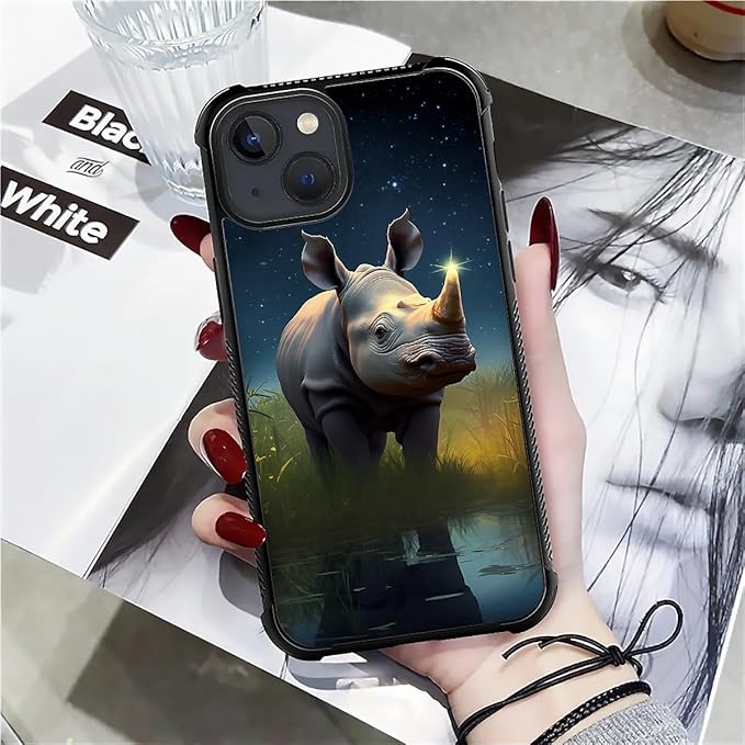 for iPhone 15 Plus Case, Rhino Water Marshes Pattern Made of Soft Silicone Hard Acrylic Shock Protection for iPhone 15 Plus