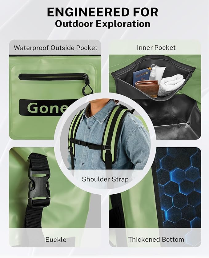 Gonex Waterproof Duffel Bag, 90L Heavy Duty Dry Duffle Bag with Reinforced Thickened Bottom, 3-in-1 Convertible Large Travel Backpack for Kayaking, Motorcycle, Camping & Boating, Army Green