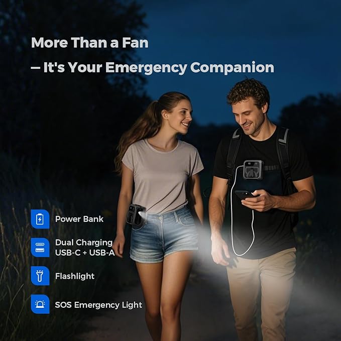 SEAINGO Portable Waist Fan Rechargeable – 10000mAh, 42 ft/s Max, 5 Speeds 16000RPM, Personal Cooling Wearable Clip Body Belt Shirt Fans, Hanging Neck Fan with Light for Camping Travel Outdoor Indoor
