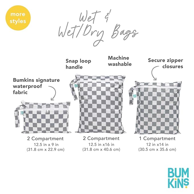 Bumkins Waterproof Wet Bag for Baby, Travel, Swim Suit, Cloth Diapers, Pump Parts, Pool, Beach, Gym Clothes, Toiletry, Hook to Stroller, Daycare, Zipper Reusable Wetdry Packing Pouch, Palm Trees
