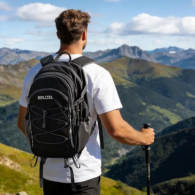 RealCool Hiking Backpack for Men Women,30L Lightweight Waterproof Travel Camping Backpack Hiking Daypack for Cycling Running,Black