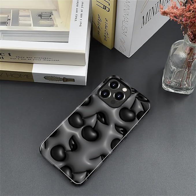 for iPhone 13 Pro Case,HL2 Cute Cool Cherry Black Hybrid 2 Layer Hard Shell Silicone Protective Pattern Design Case