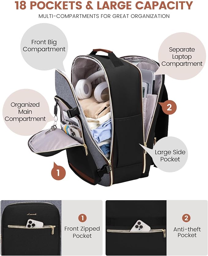 LOVEVOOK 50L Travel Backpack for Women & Men, Airline Approved Carry On Luggage with 3 Packing Cubes, TSA Overnight Bags, Waterproof Personal Item Bag, Weekender Essentials Backpacks fits 17" Laptop