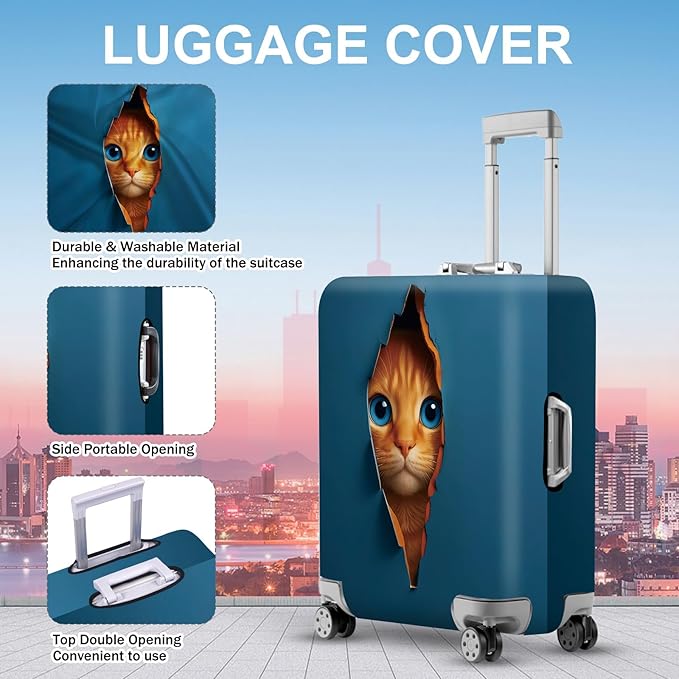 ANNA QUEEN 3D Cat Face Luggage Cover, Cute Peek Cat Suitcase Protector, Stretchable Washable Cover for 20-22 Inch Luggage