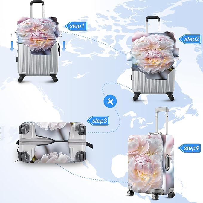 ANNA QUEEN Pink Peony Flower Luggage Cover,Stretchable Suitcase Protector Sleeve,Fit for 32-34 Inch Checked Baggage,Water Resistant & Durable Luggage Protector