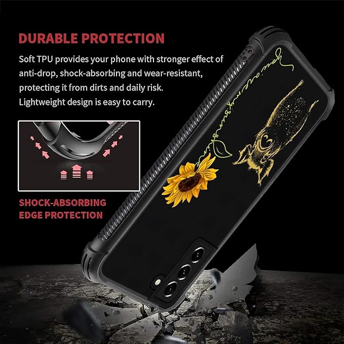 for Samsung Galaxy S21 Case, Pig Sunflower Yellow Sunshine Pattern Graphic Design Girl Boy Soft Silicone Hard Acrylic Shock Protection for Samsung Galaxy S21