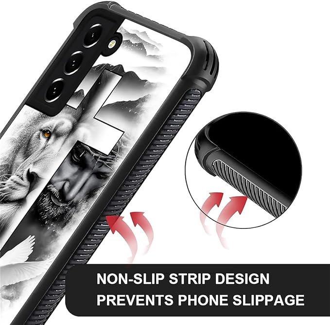 for Samsung Galaxy S22 Case, Lion Cross Jesus Christ Dove Pattern Graphic Design Girl Boy Soft Silicone Hard Acrylic Shock Protection for Samsung Galaxy S22
