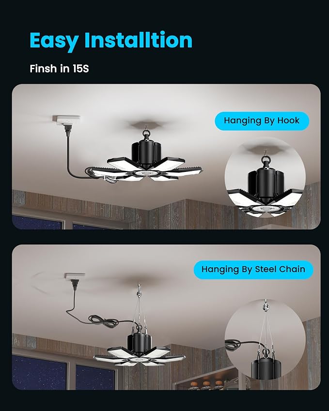 Plug-in Motion Sensor Garage Light 20000LM, Linkable Garage Ceiling Light LED with Timer Setting, Motion Sensor Light Indoor Bulb - 360° Detection for Workshop/Basement