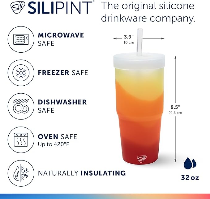 Silipint: 32oz Silicone Straw Tumbler, Unbreakable, Non-Toxic, Dishwasher Safe - Marigold Pack of 1