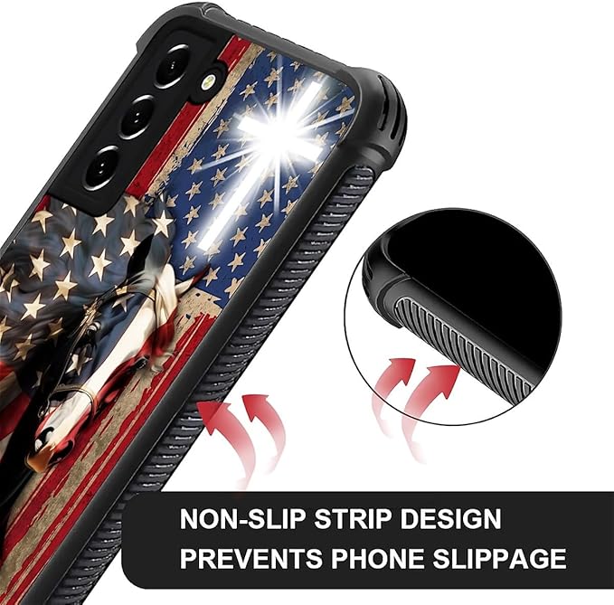 for Samsung Galaxy S22 Case, Red American Flag Horse Cross Pattern Graphic Design Girl Boy Soft Silicone Hard Acrylic Shock Protection for Samsung Galaxy S22