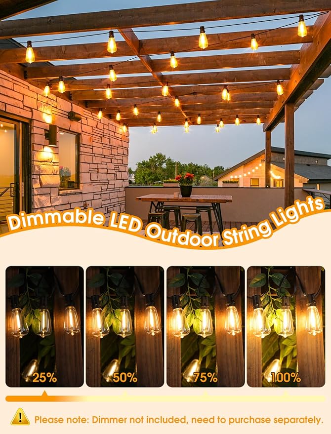 Larkvue 100FT(4x25FT) Outdoor String Lights, Patio Lights with 40+4 LED Dimmable Waterproof Linkable ST38 Edison Bulbs for Gazebo Camping Party, Black