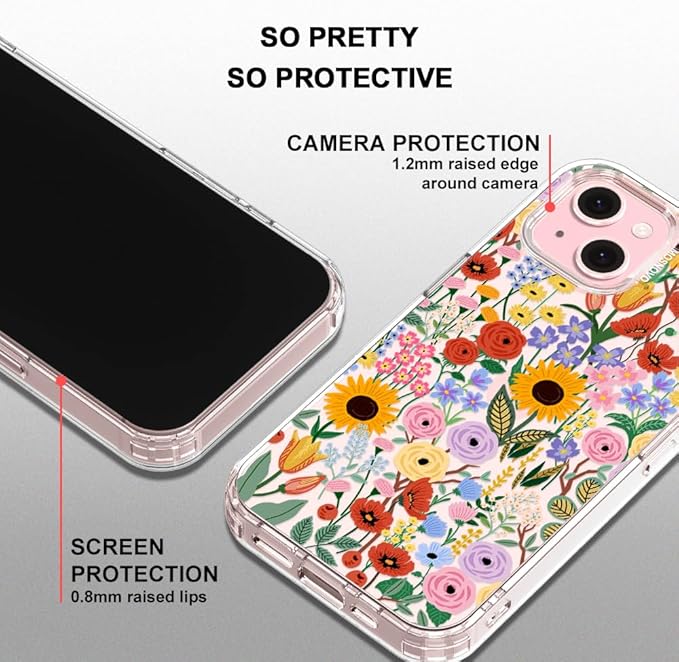 MOSNOVO Case for iPhone 15 Plus/iPhone 14 Plus, [Buffertech 6.6ft Military-Grade Drop Protection] [Anti Peel Off Tech] Clear TPU Bumper Phone Case Cover Design - Blossom & Bloom