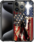 for iPhone 16 Pro Max Case, Red American Flag Horse Cross Pattern Graphic Design Girl Boy Soft Silicone Hard Acrylic Shock Protection for iPhone 16 Pro Max