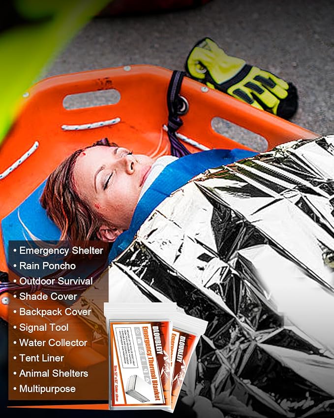 20-Pack Emergency Thermal Blankets, Heavy Duty Mylar Space Blanket with Ultimate Body Heat Retention for Camping Survival Kit, Car Emergency and Hiking, Waterproof & Windproof