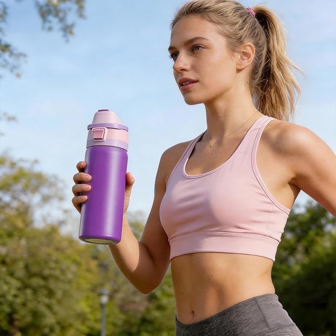 Fijinhom 24 oz Insulated Water Bottle with 2-in-1 Straw and Spout Lid, Stainless Steel Double Wall Vacuum Flask, Sports Water Bottle Keeps Cold 24H, Leak Proof for Gym, Outdoor, Travel (Purple)