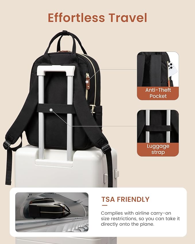 LOVEVOOK Laptop Backpack for Women with Giant Tumbler Holder Pocket,15.6 inch School College Book Bag Nurse Teacher Backpack,Waterproof Work Travel Backpack Purse Laptop Computer Bag,Beige-Black-Brown