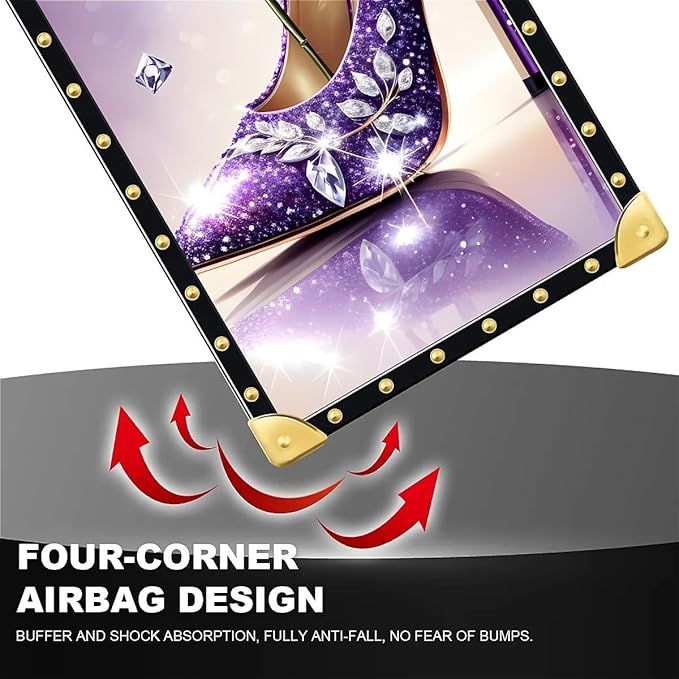 Compatible with iPhone 8 7 SE Case, High Heeled Purple Diamond Rose Luxury Golden Decoration for Girl Women Soft TPU Shockproof Protective Hard PC Back for iPhone 8 7 SE