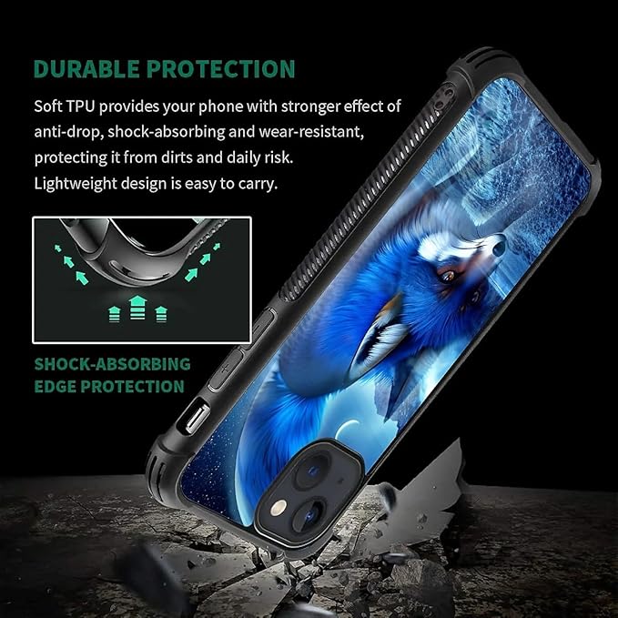 for iPhone 15 Plus Case, Snowy Mountain Fox Lake Pattern Graphic Design Girl Boy Soft Silicone Hard Acrylic Shock Protection for iPhone 15 Plus