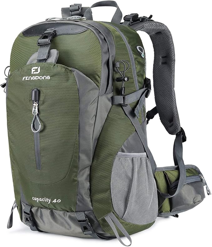 FENGDONG 40L Waterproof Lightweight Hiking,Camping,Travel Backpack for Men Women (green)