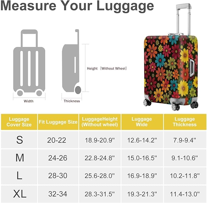 ANNA QUEEN Colorful Flower Luggage Cover, Retro Floral Suitcase Protector, Stretchable Washable Cover for 28-30 Inch Luggage