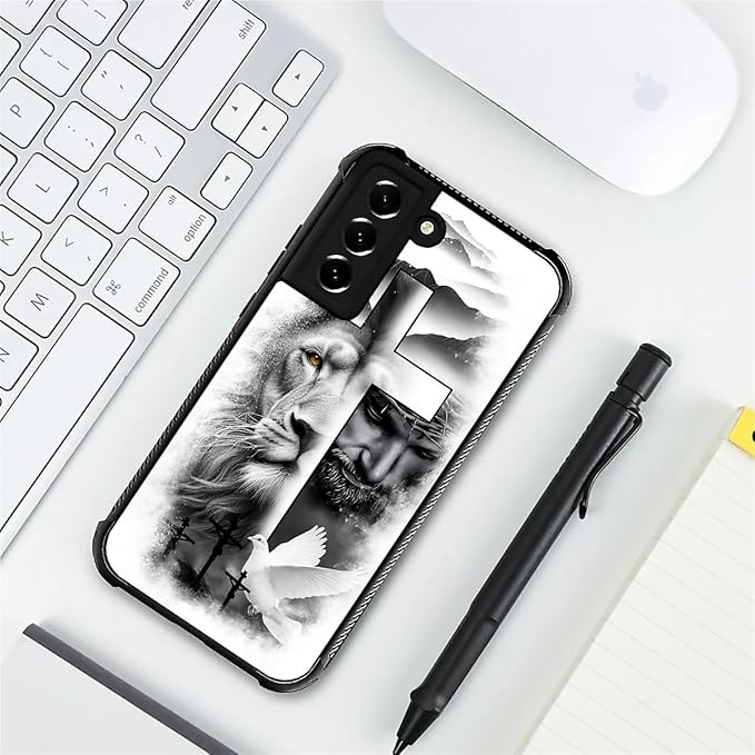 for Samsung Galaxy S22 Plus Case, Lion Cross Jesus Christ Dove Pattern Graphic Design Girl Boy Soft Silicone Hard Acrylic Shock Protection for Samsung Galaxy S22 Plus