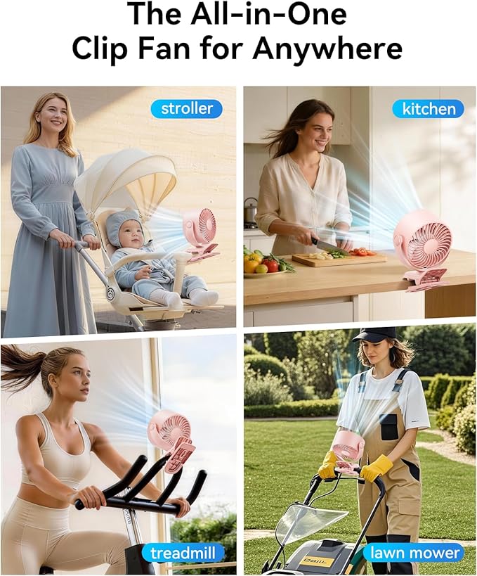 KIMMOO Portable Clip on Fan, 100-Speed Rechargeable USB Fan with LED Display, 360° Rotation & Strong Airflow Desk Fan, Up to 17 Hours Small Battery Fan for Outdoor Travel Camping Treadmill Car (Pink)