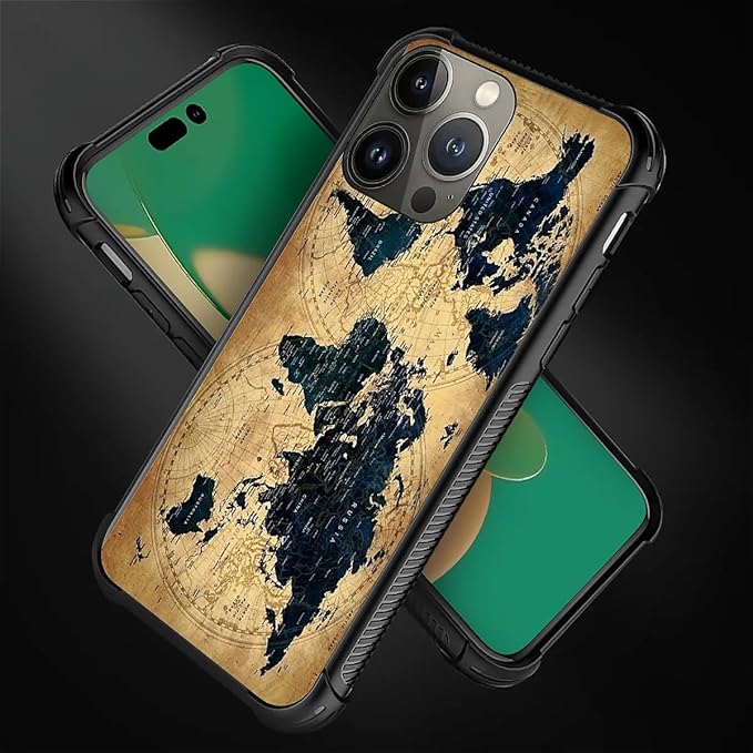 for iPhone 11 Pro Case, Brown World Map Pattern Made of Soft Silicone Hard Acrylic Shock Protection for iPhone 11 Pro