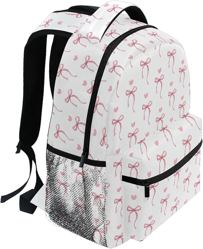 Wamika Pink Bow Girls Backpack Cute Heart Bowknot Ribbon School Backpacks Kids Preschool Book Bag
