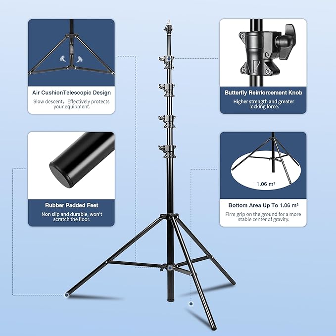 Kate 2 Pack Heavy Duty Light Stand Tripod - 15.7ft Air Cushioned Aluminum Alloy Lighting Stand with Tripod, 2 Sandbags & 1/4"-3/8" Adapter, 9.46lb Load for Studio/Indoor/Outdoor Video Photography
