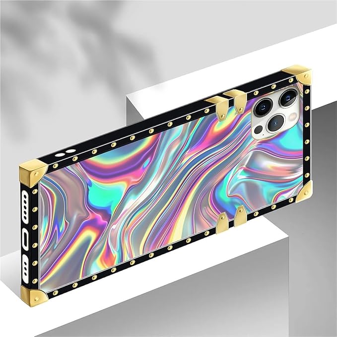 Compatible with iPhone 12 Pro Max Case, Holographic Abstract Iridescent Textures Luxury Golden Decoration for Girl Women Soft TPU Shockproof Protective Hard PC Back