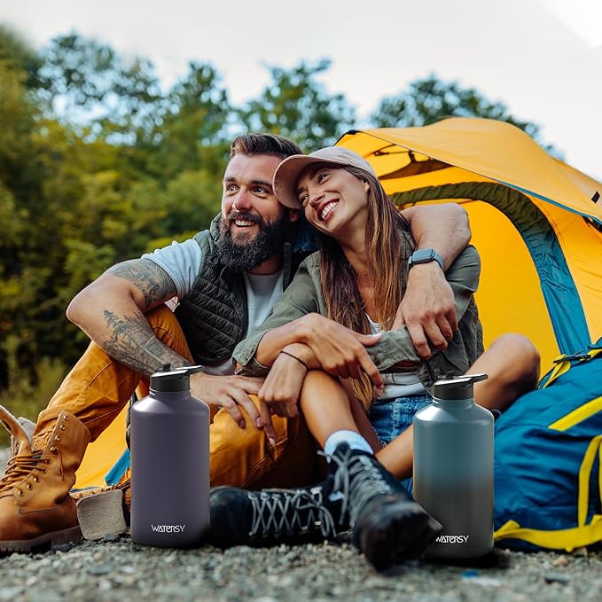 87oz Insulated Water Bottle (Cold for 48 Hrs),BPA Free&Leak Proof,1.5 Gallon Stainless Steel Water Flask,Water Jug with Straw Spout Lids for Gym,Hiking,Camping,Black Blue