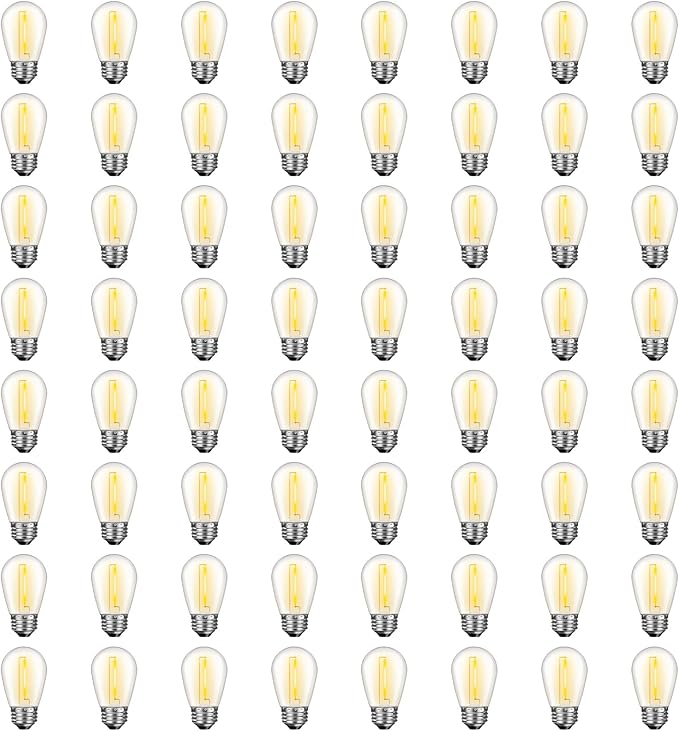 GvvooHome 64 Pack S14 LED Bulbs for Outdoor String Lights, Shatterproof Replacement Edison Bulbs for Patio String Lights Outdoor Waterproof, Warm White 2200K, Dimmable, E26 Standard Base