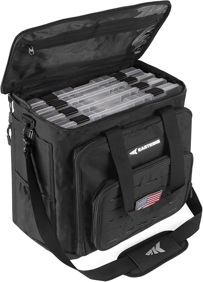 KastKing Karryall Fishing Tackle Bags with 4 * 3700 Tackle Trays, Fishing Bags for Saltwater or Freshwater Fishing - Fishing Gear Storage, Black