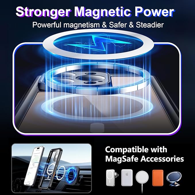 Temdan Magnetic Waterproof Compatible with Phone Pro Max Case 6.9 inch 2024-Black/Clear-Mag