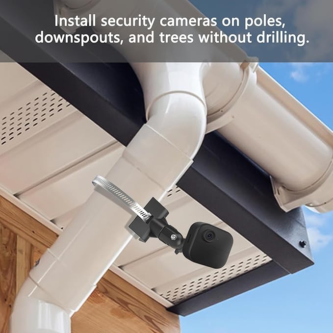 Universal Adjustable Stainless Mount Bracket Outdoor Security Camera 360 Degree hoop Hose Clamp Pipe Poles Mount No-drill holes Compatible with Reolink/Nest/Arlo/Eufy/Wyze and other camera (White)