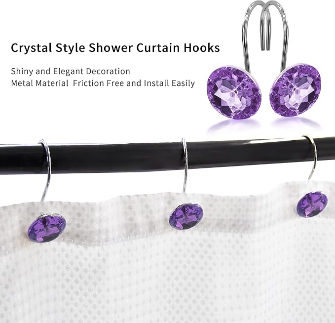 MitoVilla Purple Shower Curtain Hooks Rings, Metal Shower Hooks for Shower Curtain Liner, Purple Rust Proof Shower Rings for Curtain Accessories and Bathroom Shower Rod, 24 Pack Bathroom Set