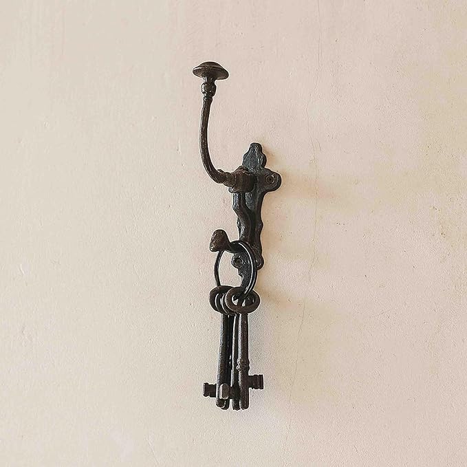 Mystic Colonial Rustic Cast Iron Wall Hooks – Heavy Duty Vintage Utility Hooks for Hanging Coats, Towels, Bags, Robes, Hats & More – Large Decorative Wall Mount Hanger, Pack of 2, Black