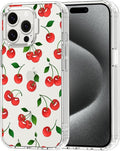 MOSNOVO Case for iPhone 15 Pro Max, [Buffertech 6.6ft Military-Grade Drop Protection] [Anti Peel Off Tech] Clear TPU Bumper Phone Case Cover Design - Cute Cherry