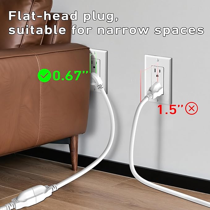LUCKY TL Indoor Outdoor Extension Cord, 16/3 Gauge White Short Extension Cord 3ft, Waterproof Flexible Case, Made in Pure Copper, 13A 1625W 16AWG SJTW, 3 Prong Heavy Duty Wire, UL