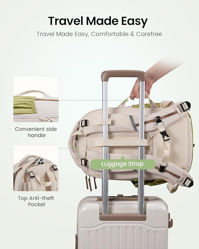 LOVEVOOK Everyday Laptop Backpack for Women & Men With Tumbler Holder,17 Inch Classic Travel Work College Teacher Carry on Backpack Purse,Waterproof Computer laptop Bag Hiking Backpack,Beige-Green