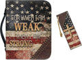 Medium Bible Cover Case for Women Men Amercan Flag and Cross PU Leather Bible Case with Bookmark Church Bag Book Carrying Case Bible Cover for Women Men Bible Case for Men Women