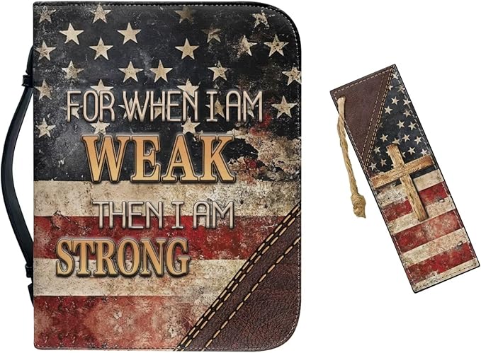 XL Bible Cover Case for Women Men Amercan Flag and Cross PU Leather Bible Case with Bookmark Church Bag Book Carrying Case Bible Cover for Women Men Bible Case for Men Women