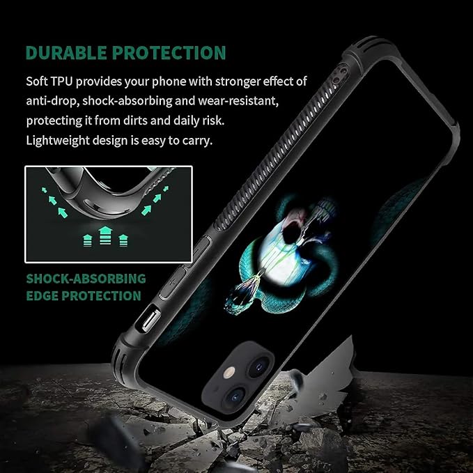 for iPhone 12 Mini Case, Skeleton Winding Snake Pattern Graphic Design Girl Boy Soft Silicone Hard Acrylic Shock Protection for iPhone 12 Mini