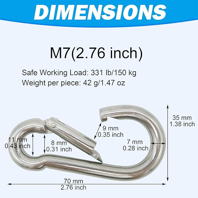 Marine Grade 316 Stainless Steel Carabiners Heavy Duty, Durable & Rust-Free Clips for Gym, Swing, Dog Leashes, Hammocks, Keychains, and More