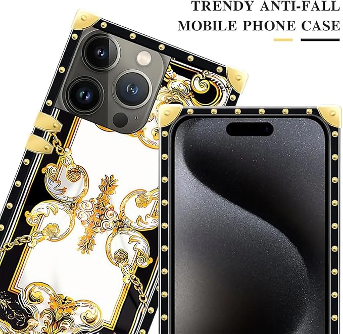 Compatible with iPhone 16 Pro Max Case, Gold Grain Flowers Luxury Golden Decoration for Girl Women Soft TPU Shockproof Protective Hard PC Back