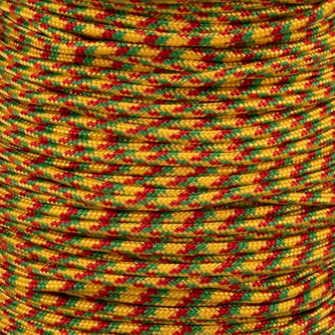 Paracord Planet 275lb Paracord – 3/32 Inch (2.38 mm) Nylon Crafting Cord with 5 Strand Inner Core – Rasta (100 ft)