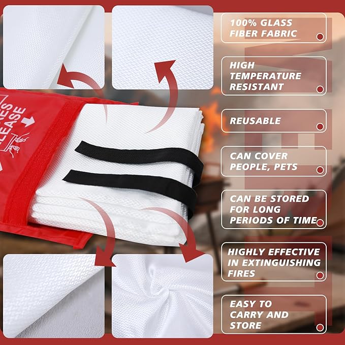 Ougist 4 Pack Emergency Fire Blanket for Home and Kitchen, 40"x40" Fire Blankets for Safety, Fiberglass Flame Suppression for Grill, RV & Camping, Peace of Mind for Your Family