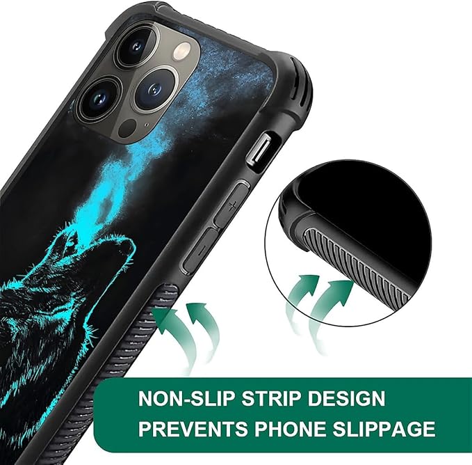 for iPhone 12 Pro Max Case, Blue Breathing Wolf Pattern Graphic Design Girl Boy Soft Silicone Hard Acrylic Shock Protection for iPhone 12 Pro Max